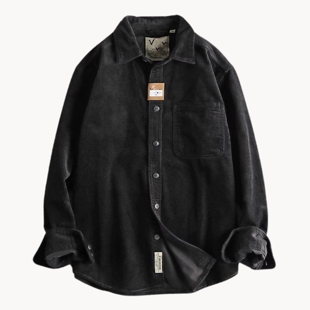 Chemise Boutonnée à Texture Côtelée pour Homme – Chemise Décontractée et Structurée - Noir