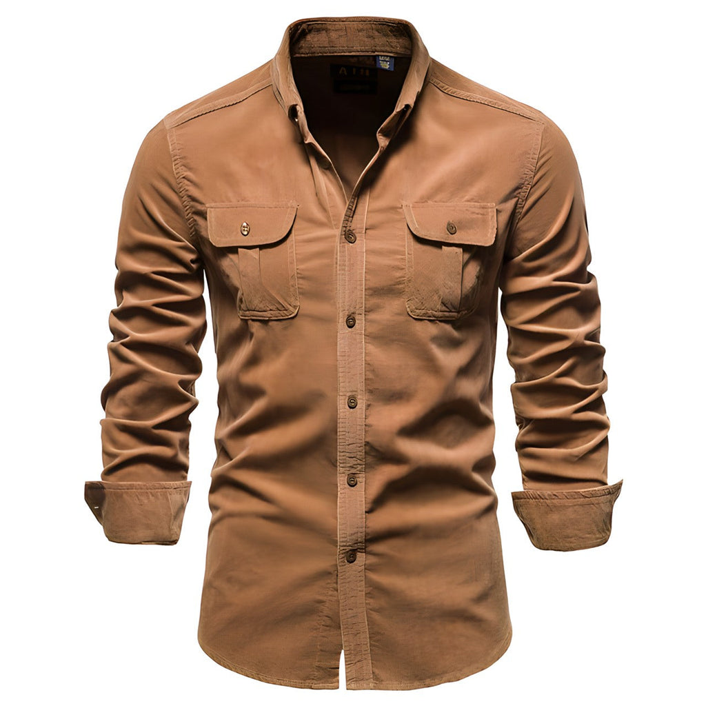 Chemise casual homme coton – Coupe regular, confort et style décontracté - Brun
