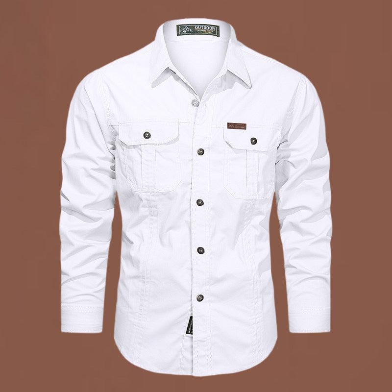 Chemise d'extérieur pour homme – Chemise boutonnée résistante et élégante avec poches poitrine - Blanc