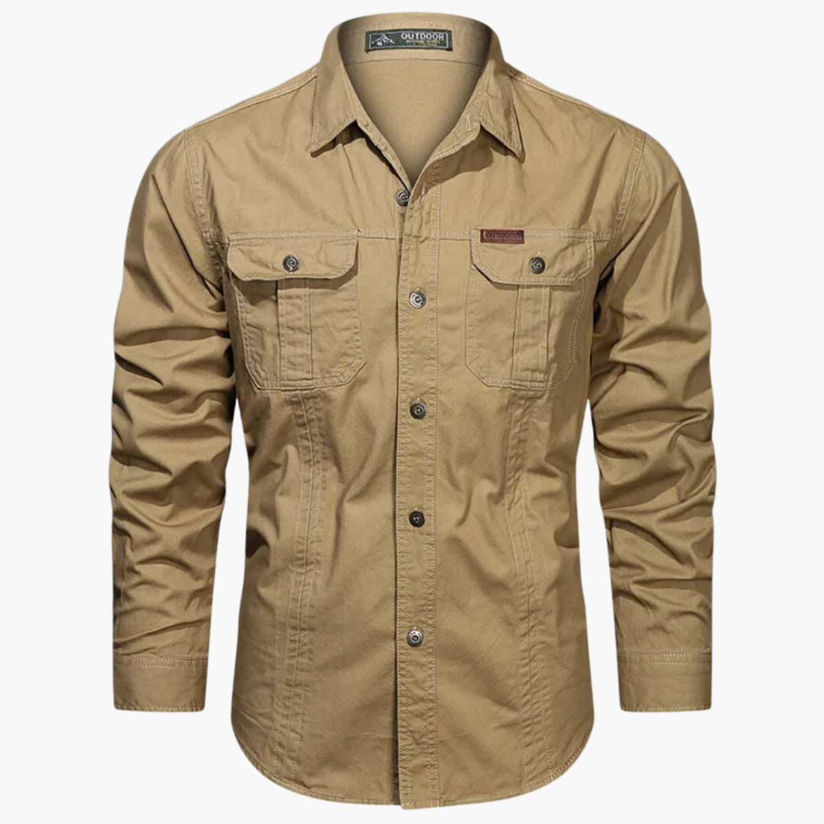 Chemise d'extérieur pour homme – Chemise boutonnée résistante et élégante avec poches poitrine - Kaki