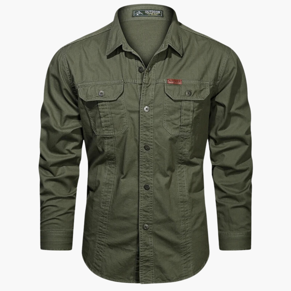 Chemise d'extérieur pour homme – Chemise boutonnée résistante et élégante avec poches poitrine - Vert armée
