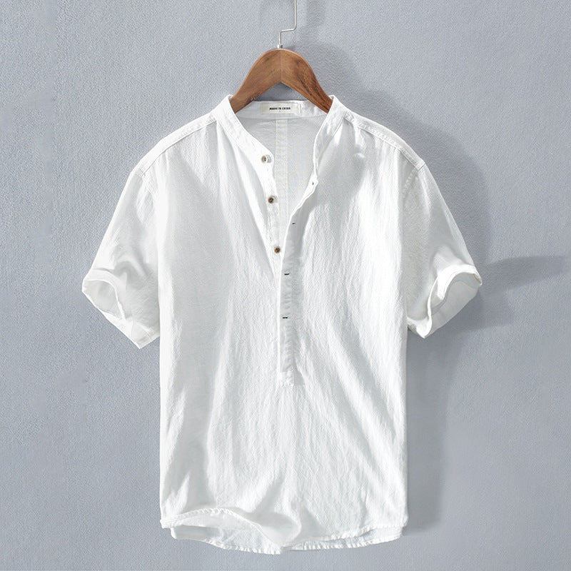 Chemise Décontractée à Manches Courtes en Lin Homme – Tissu Léger Respirant, Boutonnée, Coupe Confort Été - Blanc