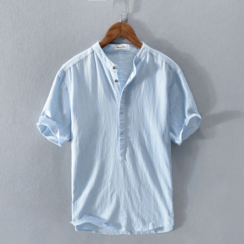 Chemise Décontractée à Manches Courtes en Lin Homme – Tissu Léger Respirant, Boutonnée, Coupe Confort Été - Bleu clair
