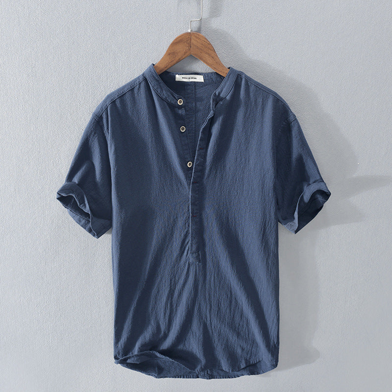 Chemise Décontractée à Manches Courtes en Lin Homme – Tissu Léger Respirant, Boutonnée, Coupe Confort Été - Bleu marine