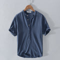 Chemise Décontractée à Manches Courtes en Lin Homme – Tissu Léger Respirant, Boutonnée, Coupe Confort Été - Bleu marine