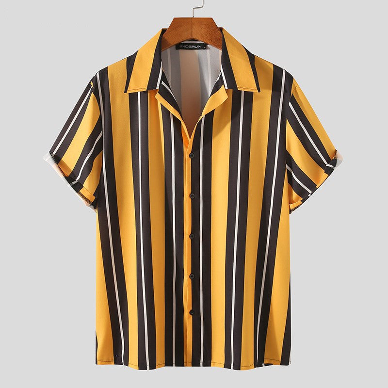 Chemise d’été décontractée premium pour homme – Chemise streetwear à manches courtes - Jaune