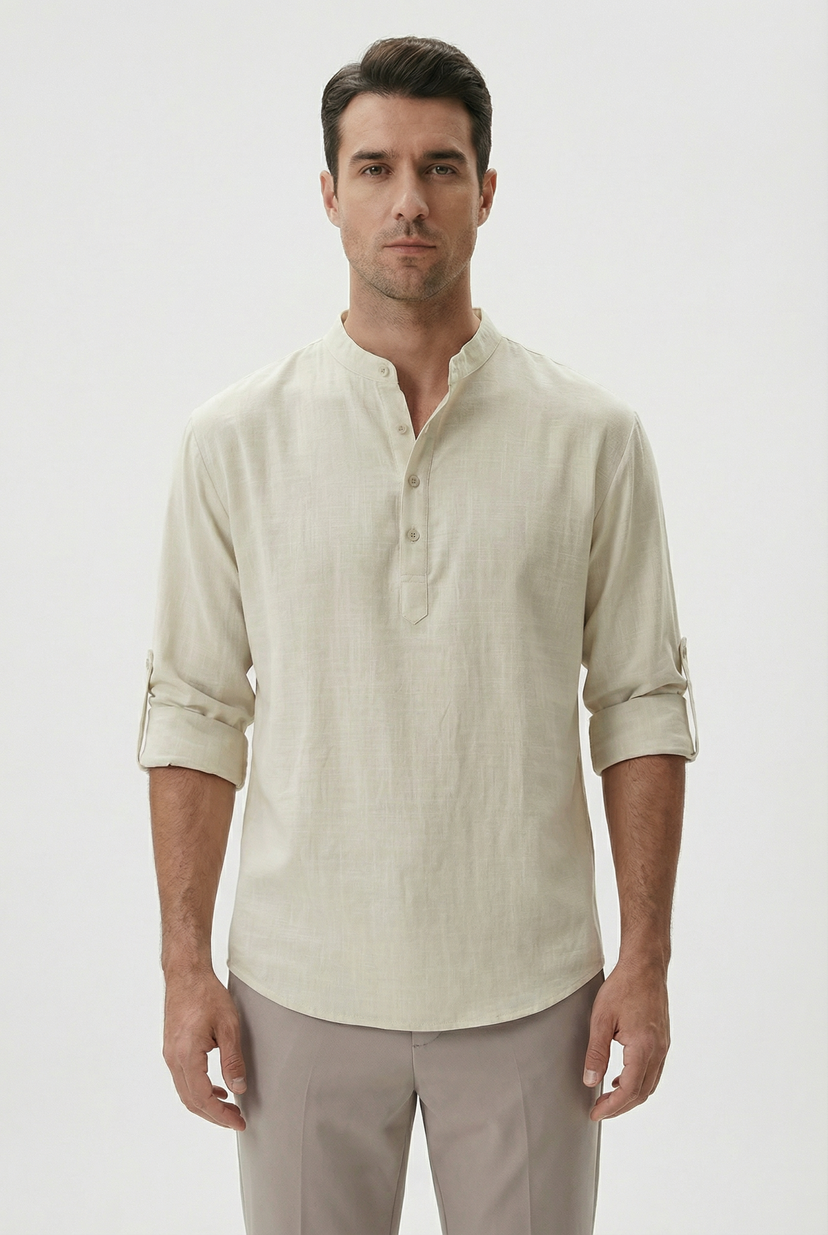 Chemise d’Été Homme en Lin – Manches Relevées Respirante - Beige