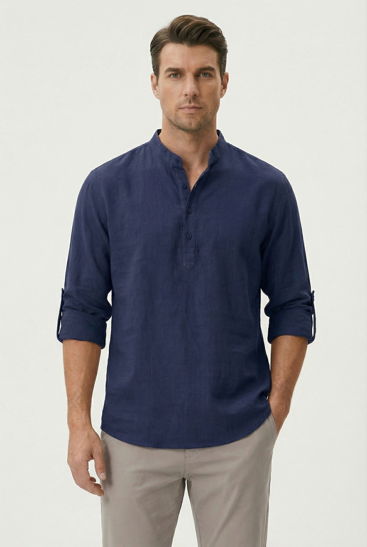 Chemise d’Été Homme en Lin – Manches Relevées Respirante - Marine