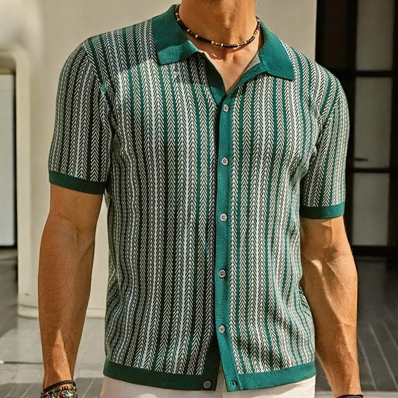 Chemise en Coton Biologique – Chemise Boutonnée Motif Chevrons Moderne - Vert
