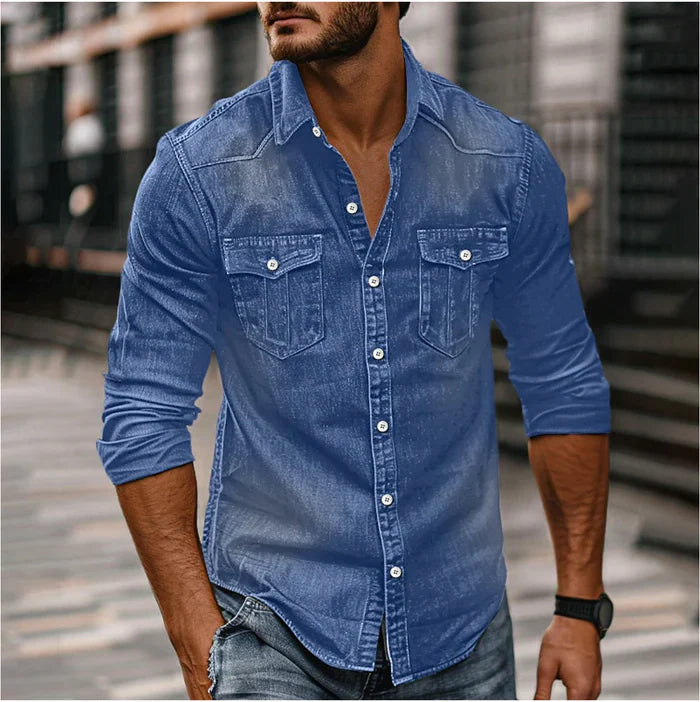 Chemise en Denim Homme Slim Moderne – Style Rugueux Élégant - Bleu