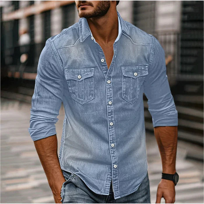 Chemise en Denim Homme Slim Moderne – Style Rugueux Élégant - Bleu clair
