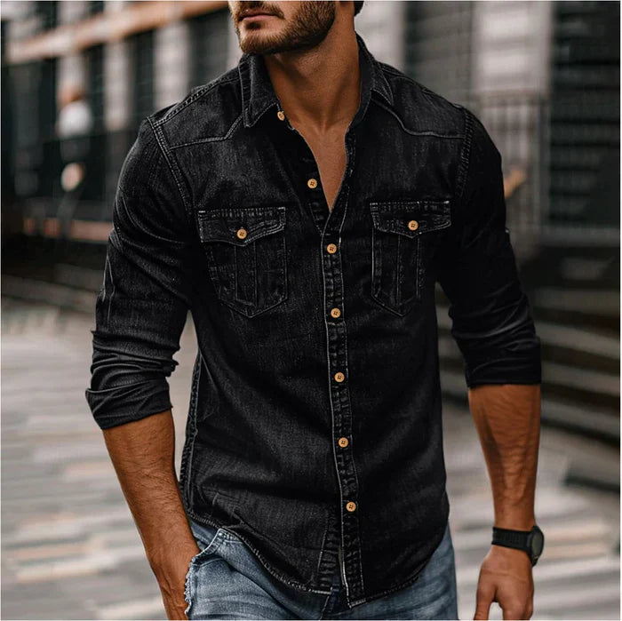 Chemise en Denim Homme Slim Moderne – Style Rugueux Élégant - Noir
