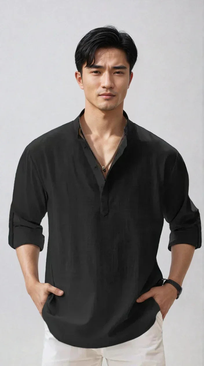 Chemise en lin pour homme – estivale et moderne - Noir