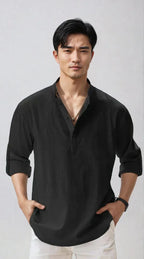 Chemise en lin pour homme – estivale et moderne - Noir