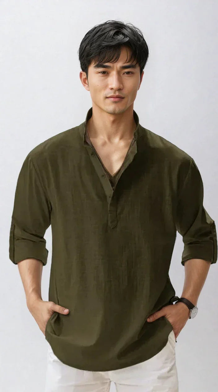 Chemise en lin pour homme – estivale et moderne - Vert Dunkel