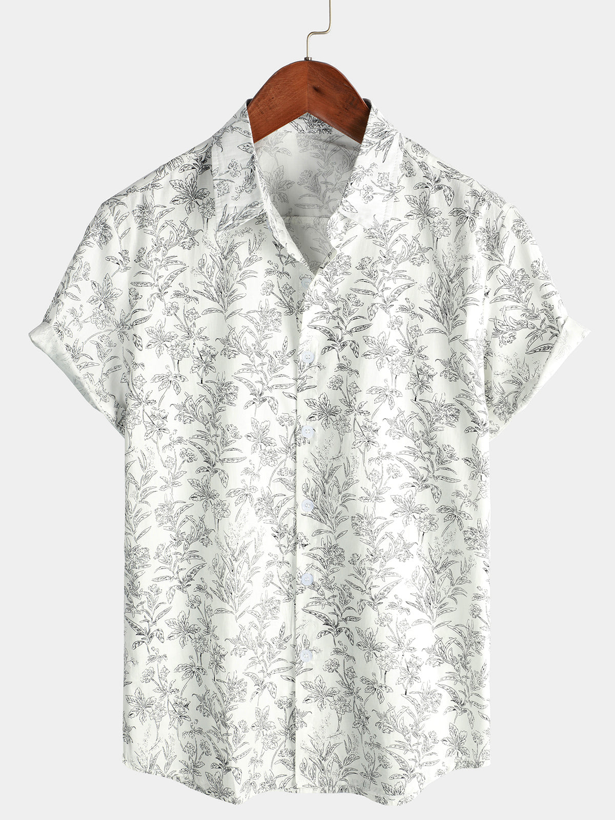 Chemise hawaïenne en coton pour homme à manches courtes - Blanc