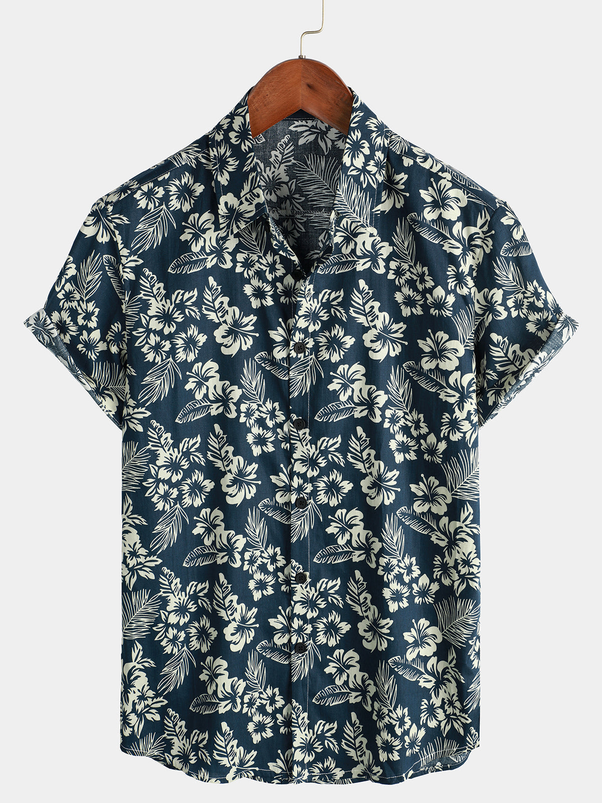 Chemise hawaïenne en coton pour homme à manches courtes - Blanc/bleu