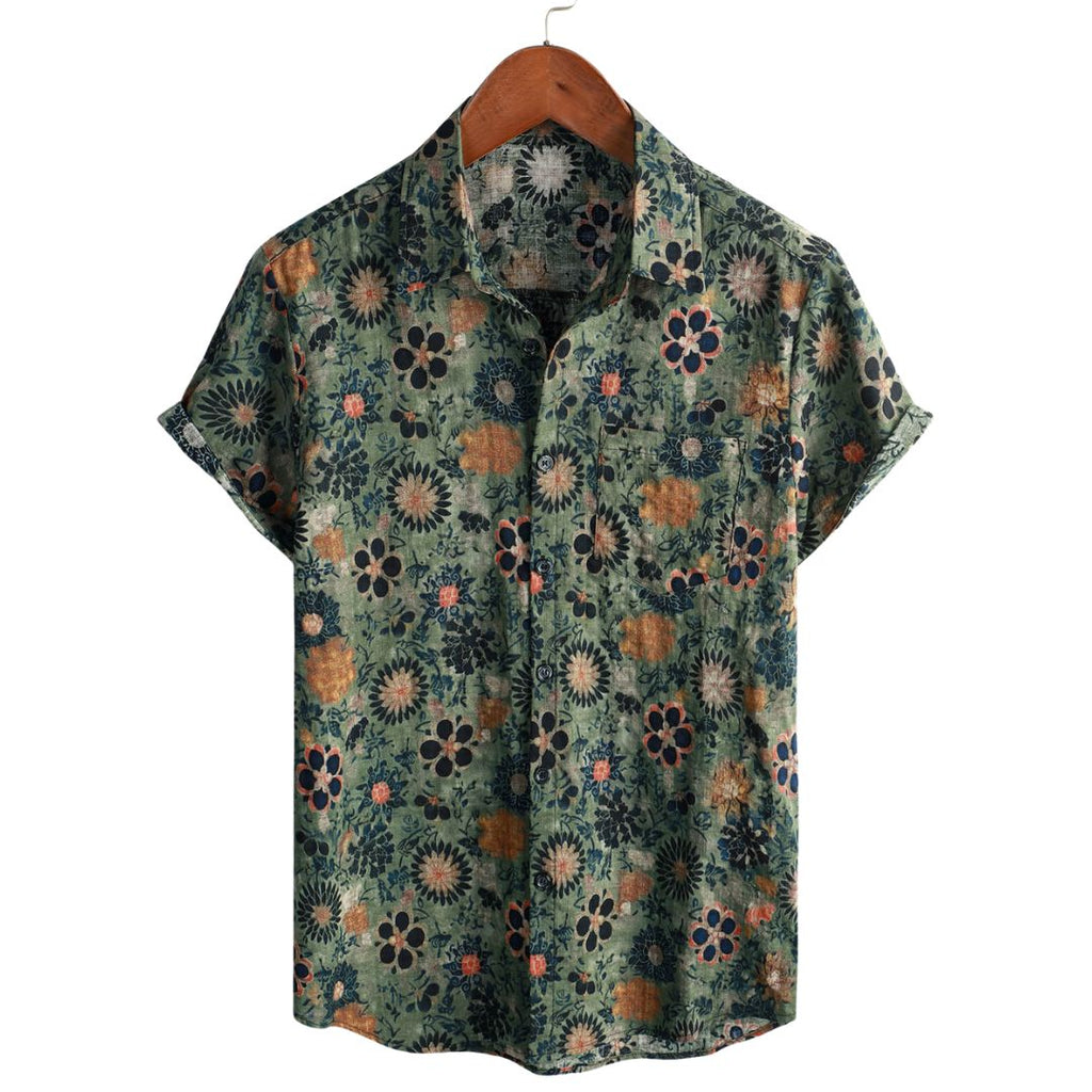 Chemise hawaïenne en coton pour homme à manches courtes - Vert foncé