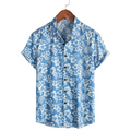 Chemise hawaïenne pour homme à manches courtes et motif fleuri - Bleu