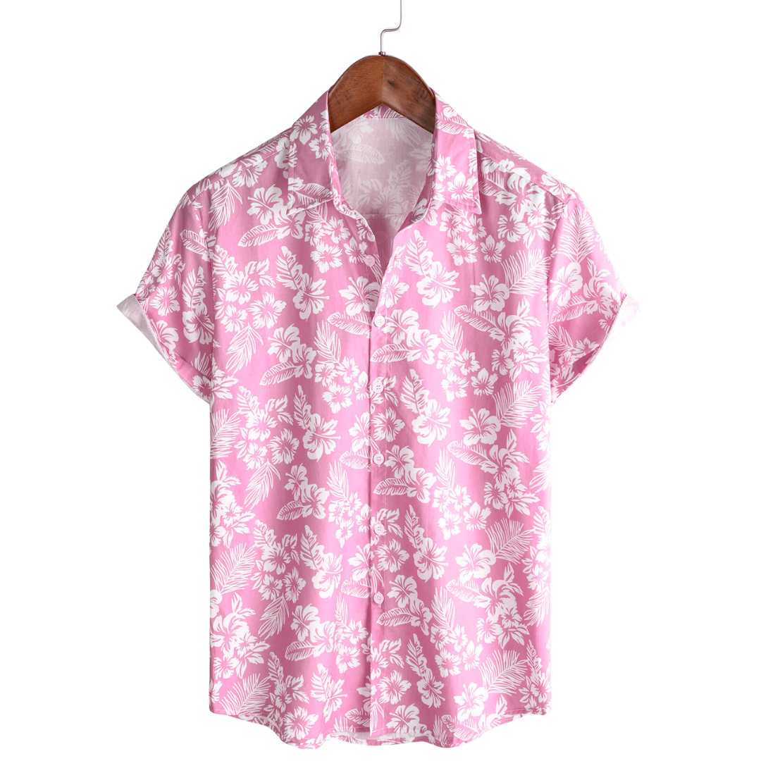 Chemise hawaïenne pour homme à manches courtes et motif fleuri - Rose
