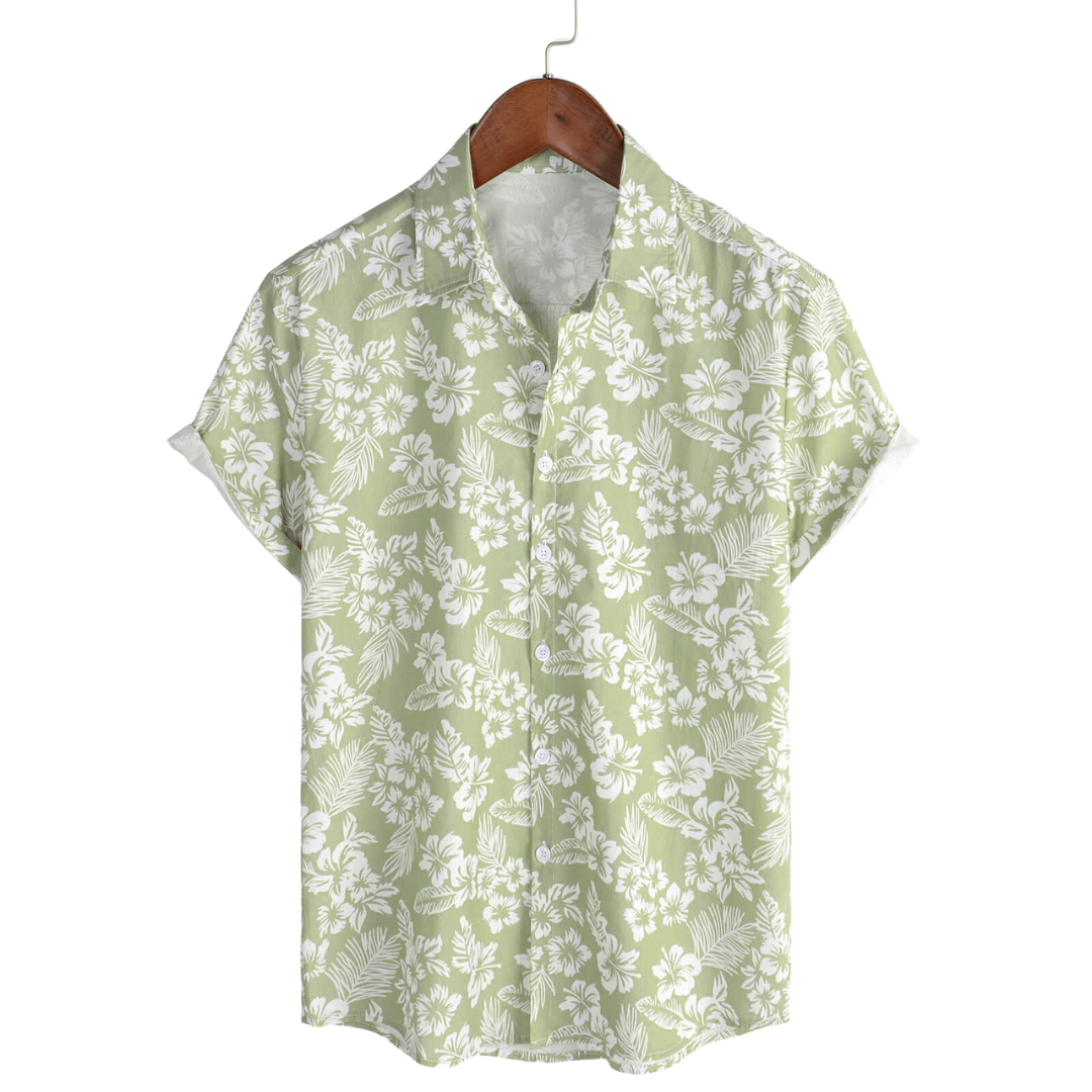 Chemise hawaïenne pour homme à manches courtes et motif fleuri - Vert