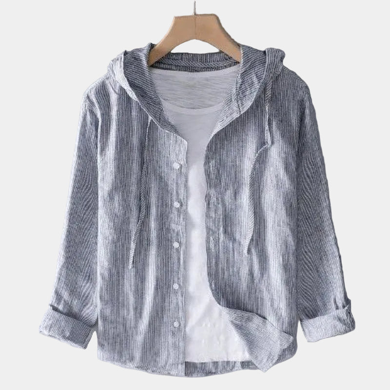 Chemise homme à capuche rayée - Gris
