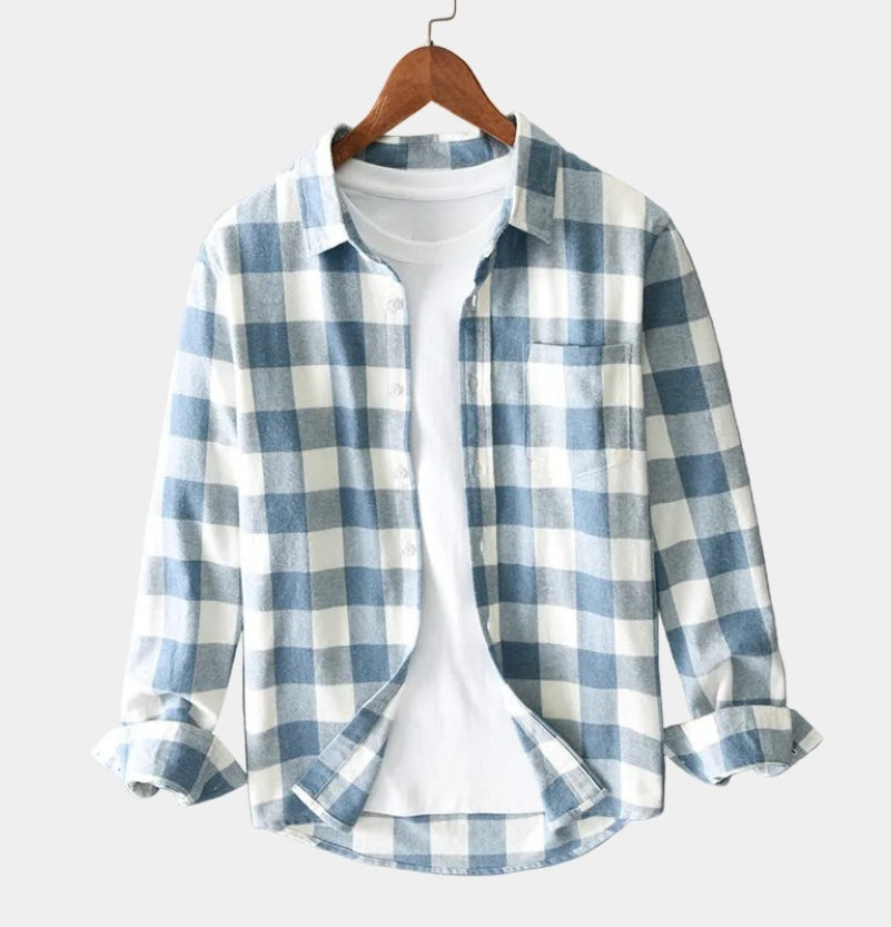 Chemise homme à carreaux boutonnée - Bleu