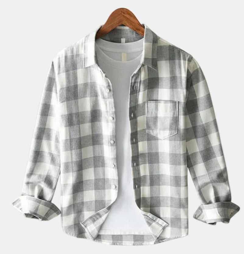 Chemise homme à carreaux boutonnée - Gris