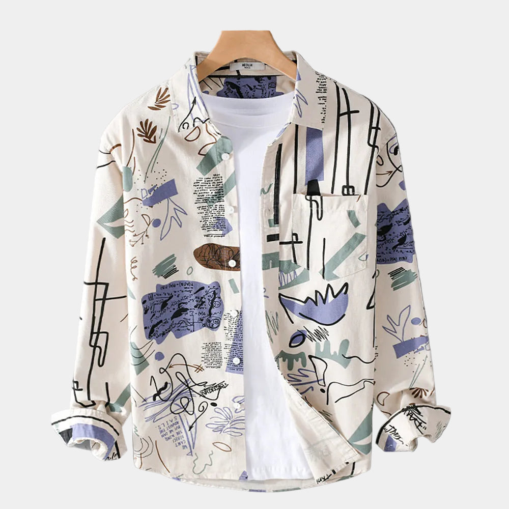 Chemise homme à imprimé artistique - Ivoire