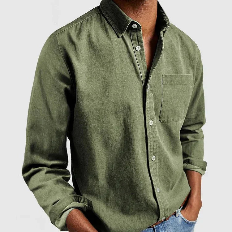Chemise homme à manches longues et col classique - Verte