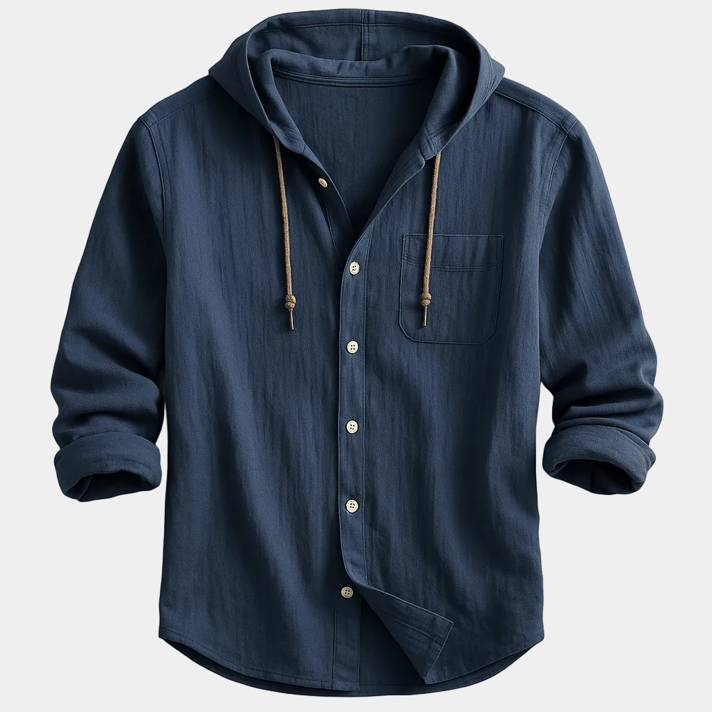 Chemise homme capuche boutonnée - Bleu Marine