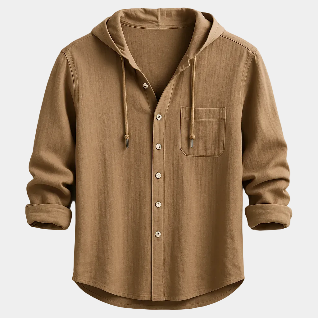 Chemise homme capuche boutonnée - Marron