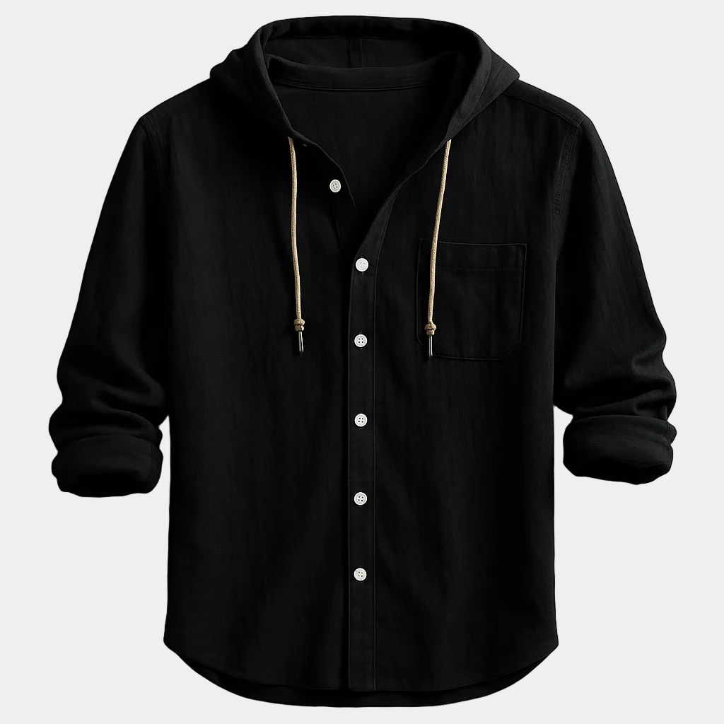 Chemise homme capuche boutonnée - Noir