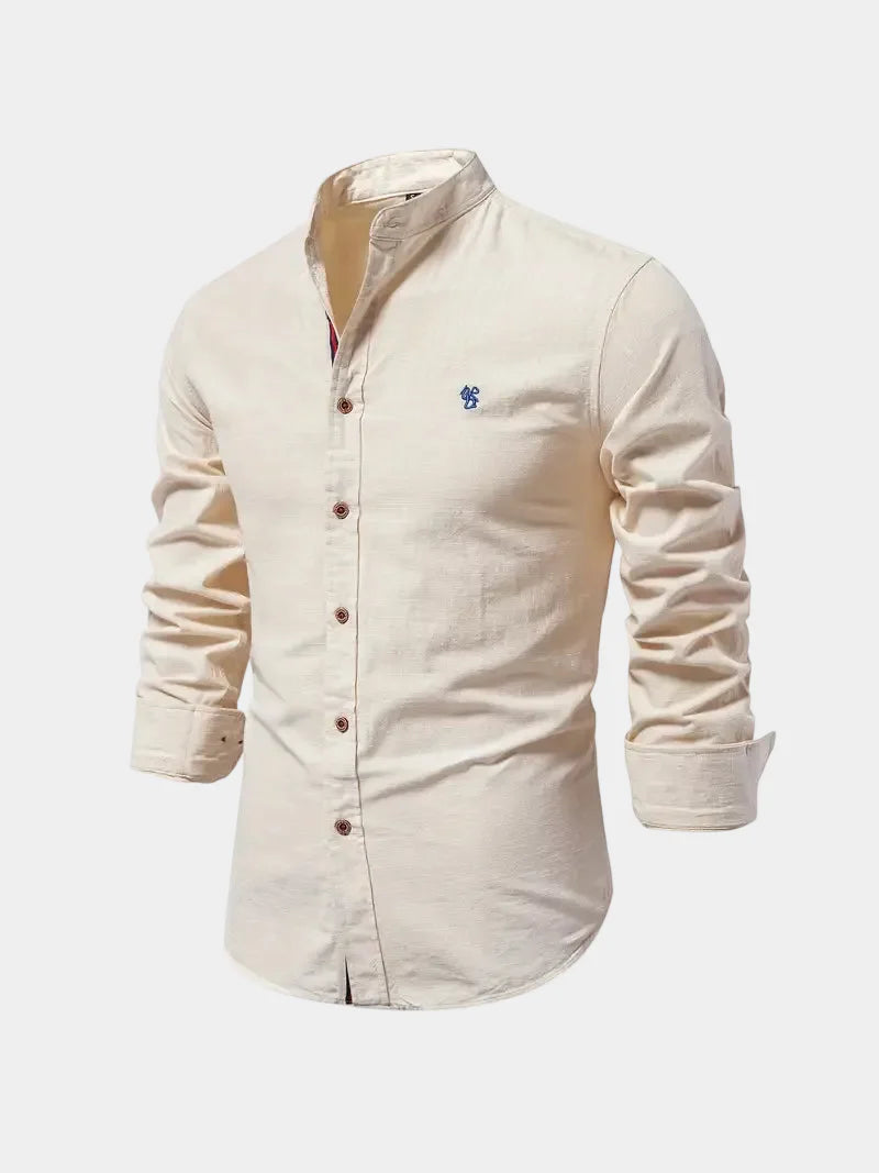 Chemise homme col mao boutonnée - Abricot
