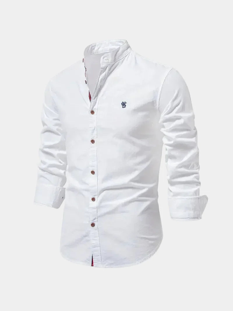 Chemise homme col mao boutonnée - Blanc