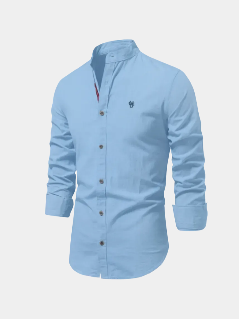 Chemise homme col mao boutonnée - Bleu clair