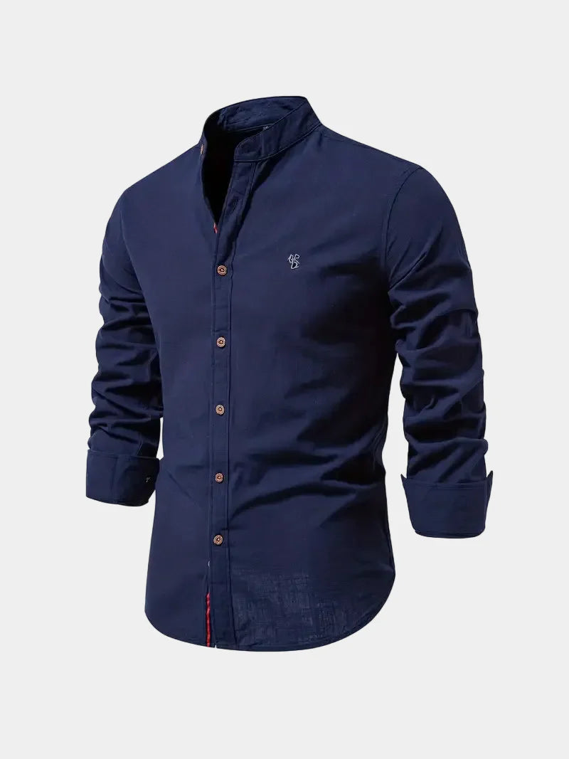 Chemise homme col mao boutonnée - Bleu marine