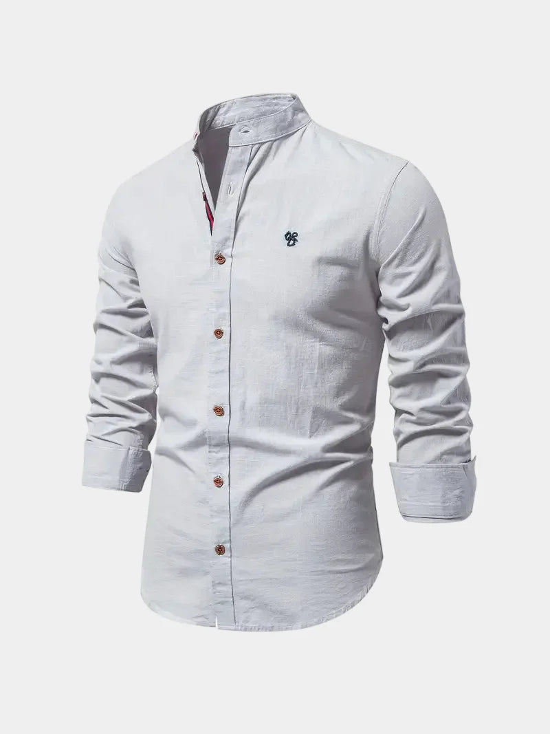 Chemise homme col mao boutonnée - Gris
