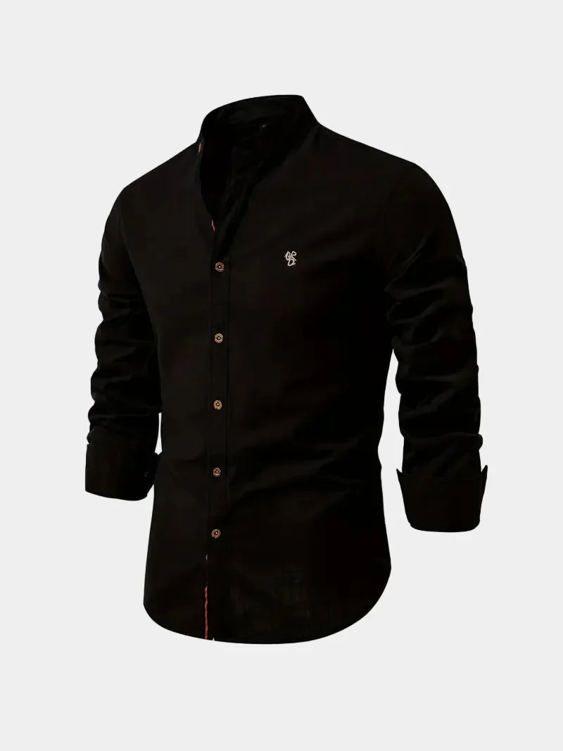 Chemise homme col mao boutonnée - Noir