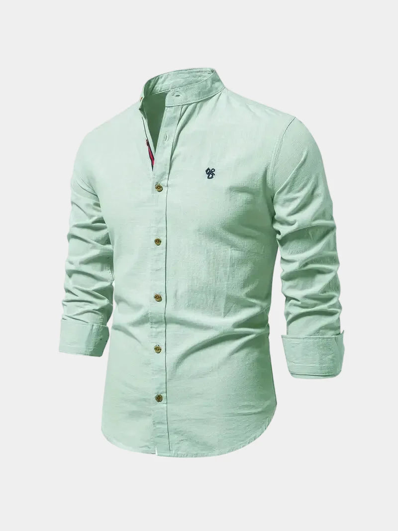 Chemise homme col mao boutonnée - Vert clair