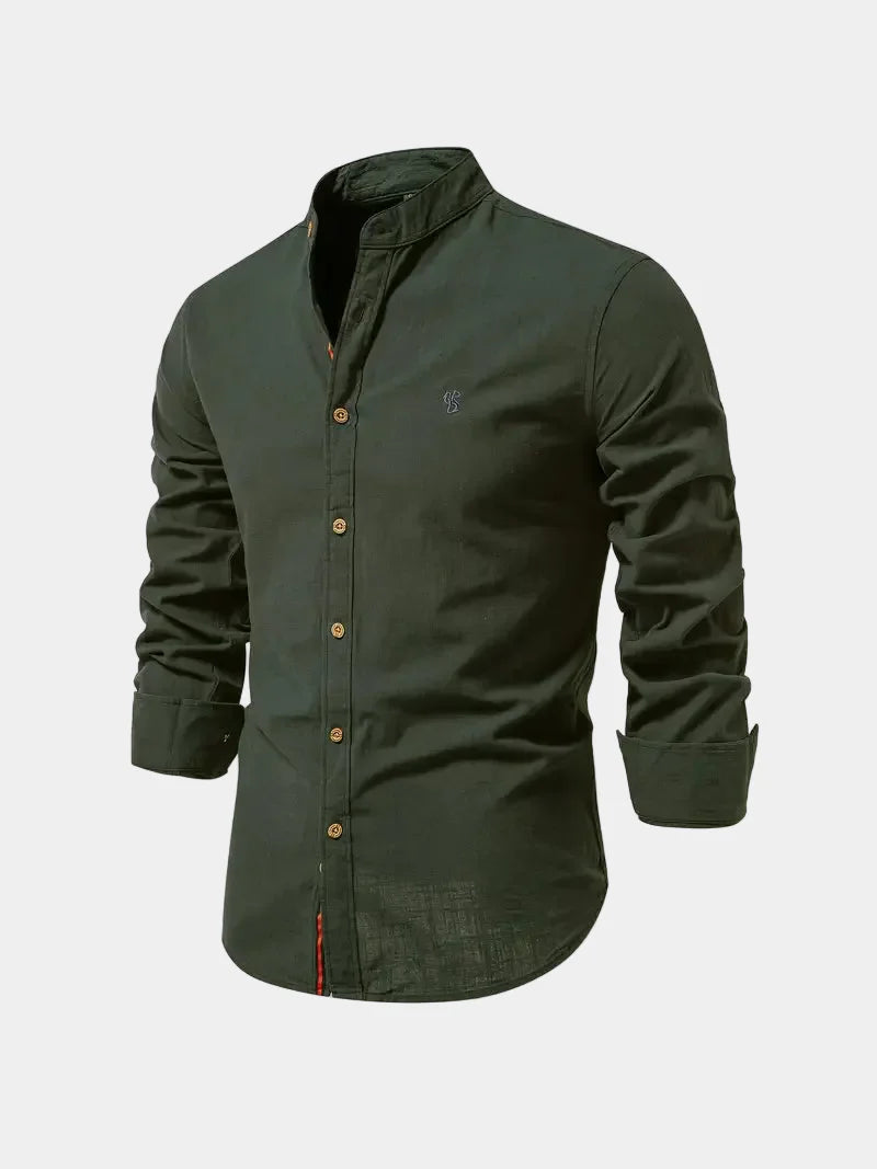 Chemise homme col mao boutonnée - Vert militaire