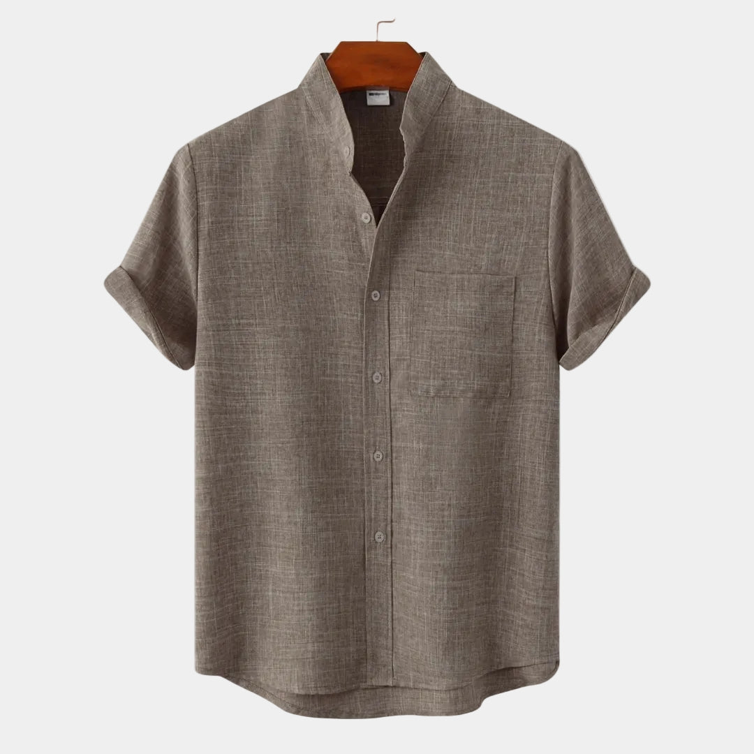 Chemise homme col mao manches courtes - Kaki