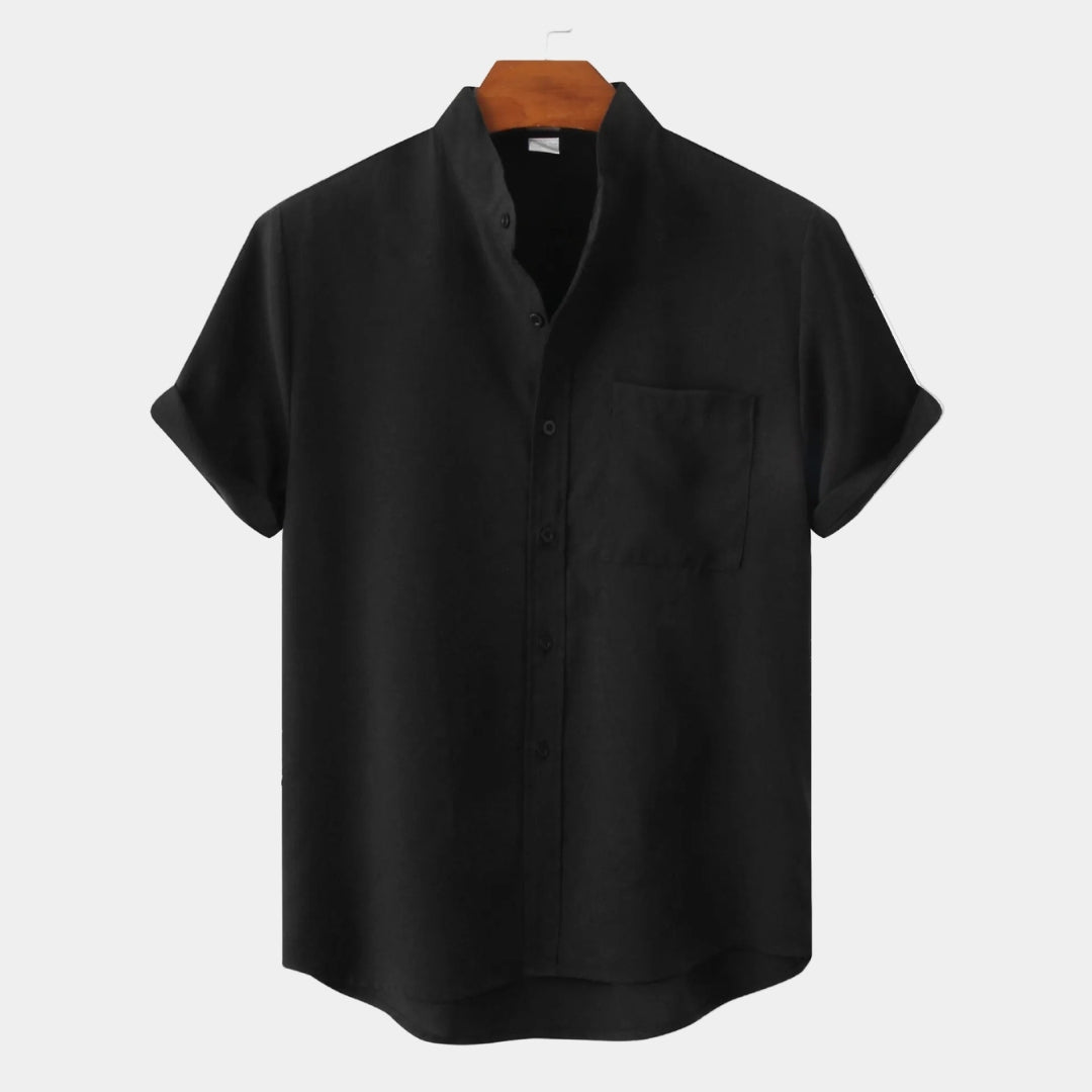 Chemise homme col mao manches courtes - Noir