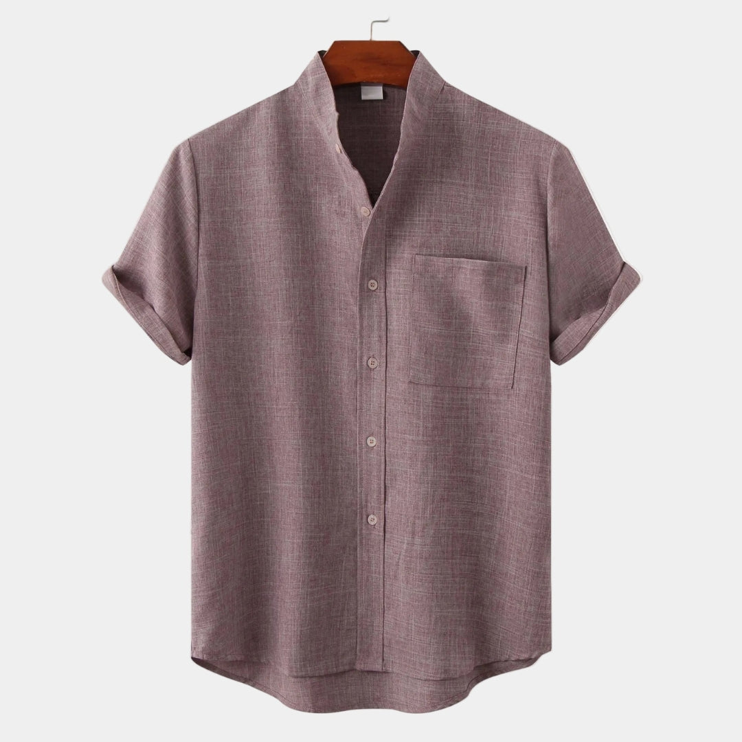 Chemise homme col mao manches courtes - Rouge