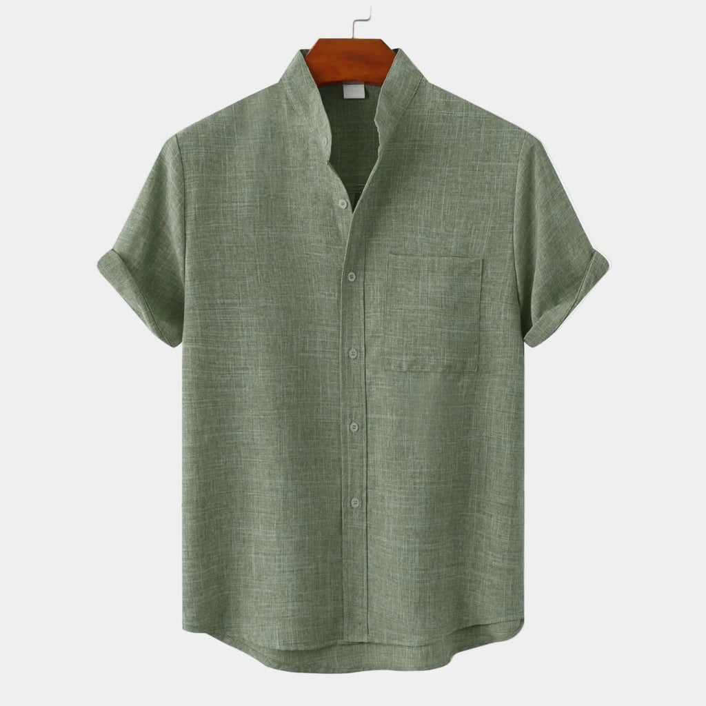 Chemise homme col mao manches courtes - Vert