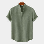 Chemise homme col mao manches courtes - Vert