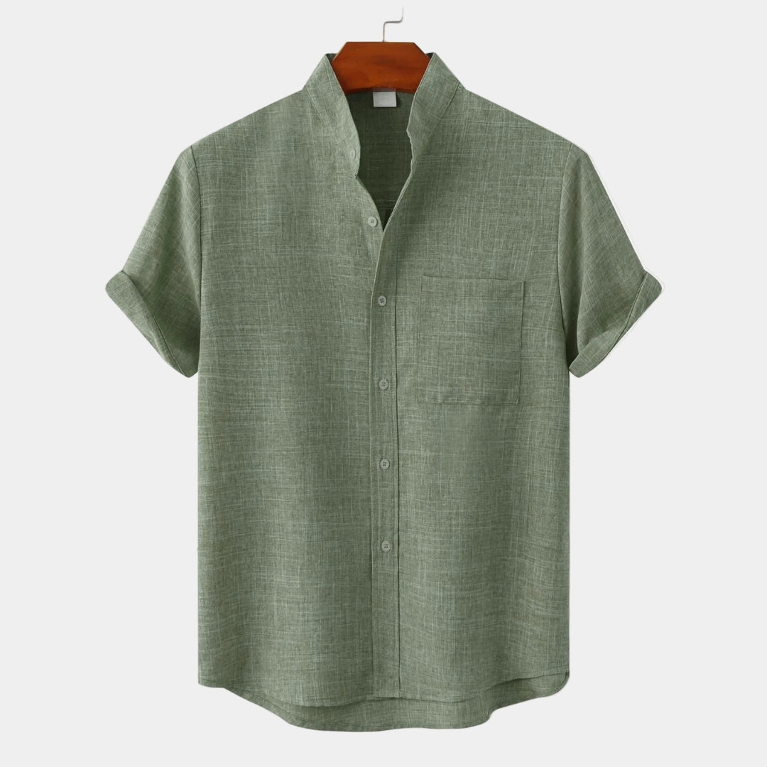 Chemise homme col mao manches courtes - Vert