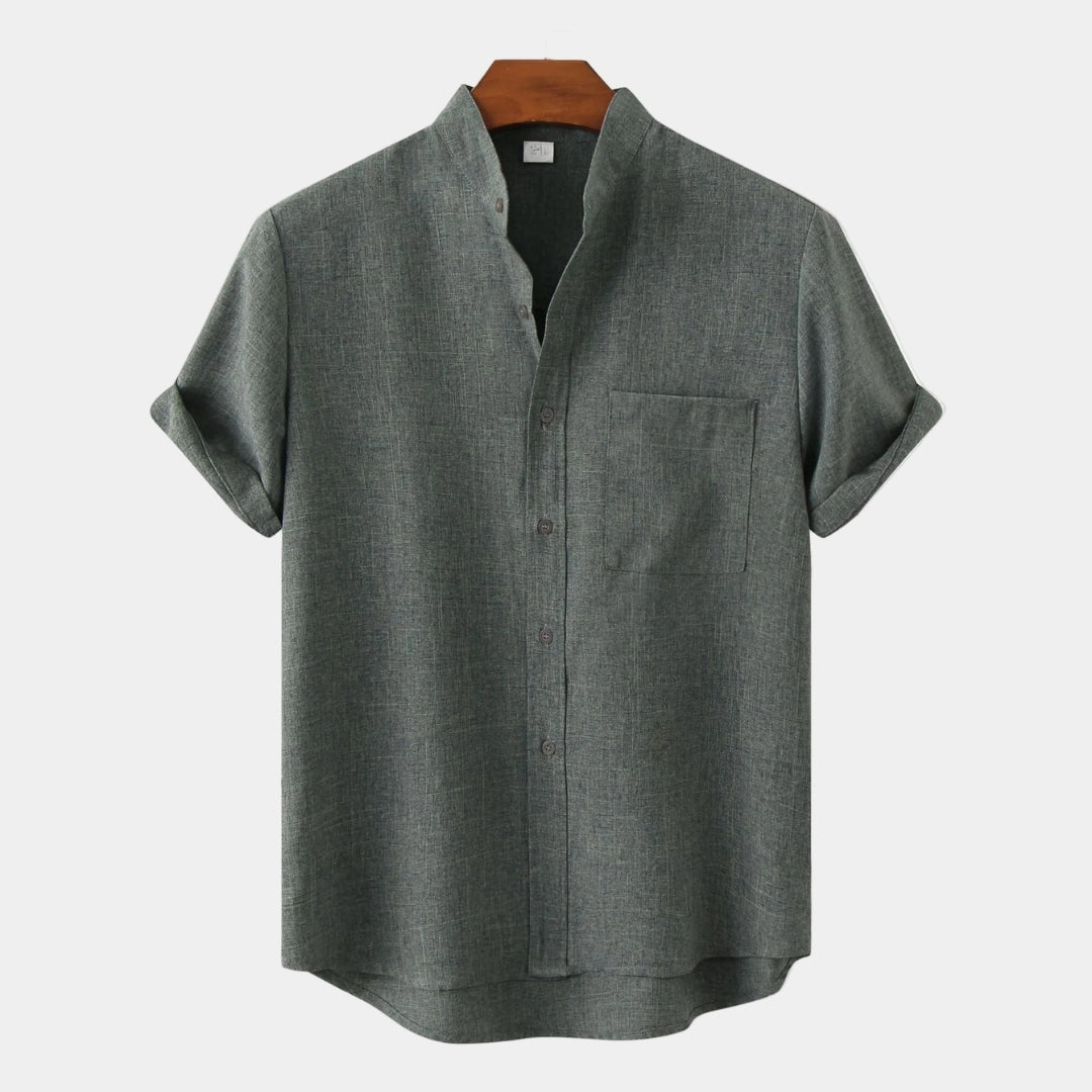 Chemise homme col mao manches courtes - Vert foncé