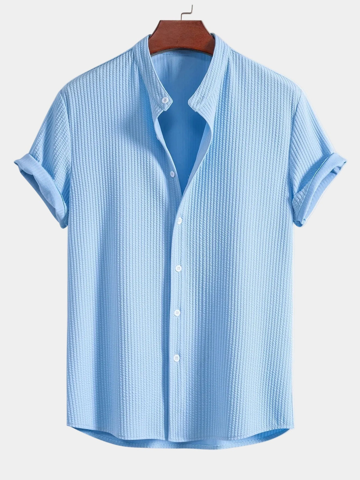 Chemise homme col mao texturée - Bleu clair