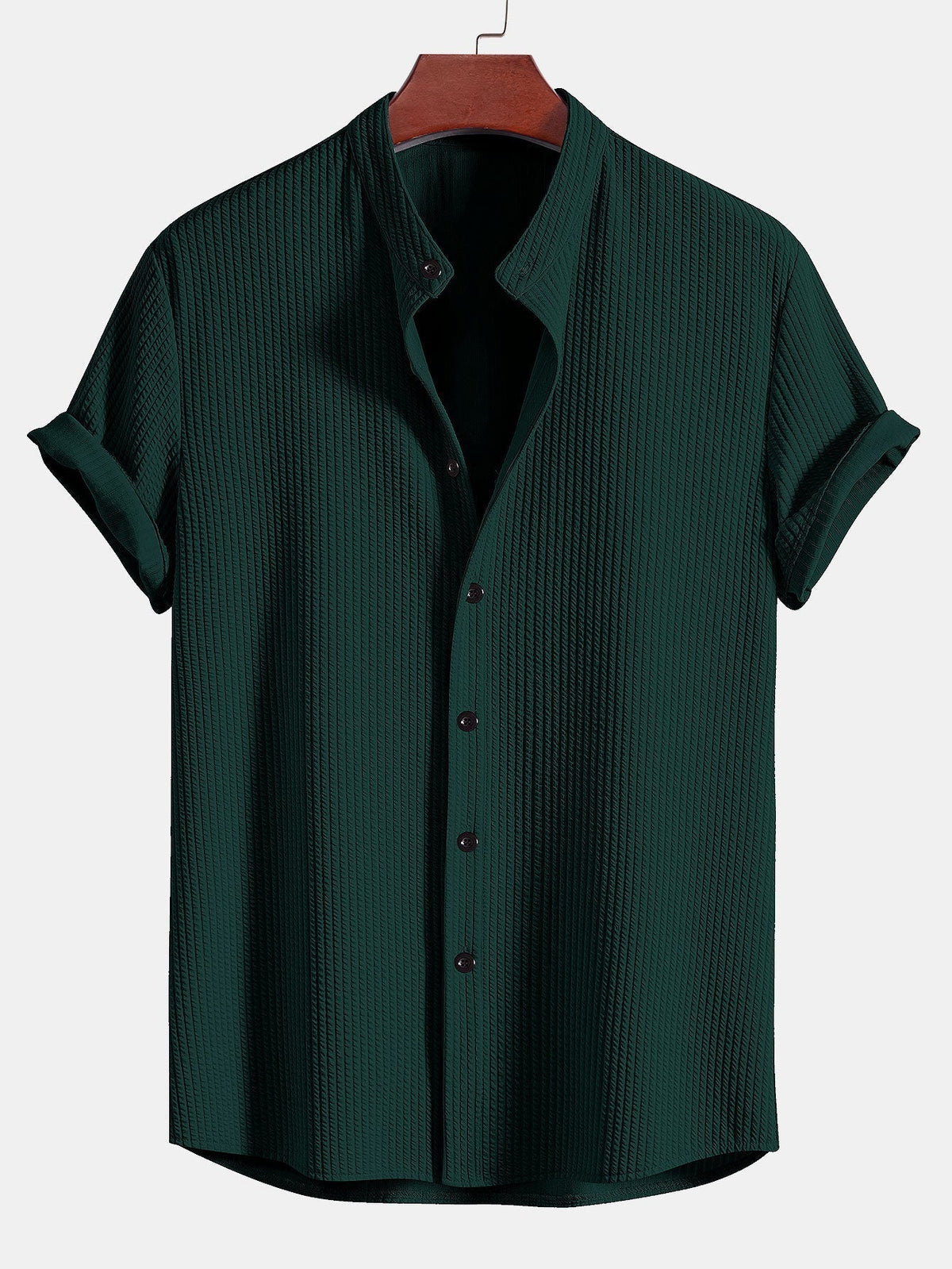 Chemise homme col mao texturée - Vert foncé